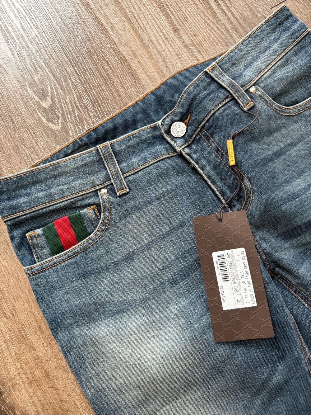 Gucci Blue Slim Straight Jeans with Signature Web Trim Size 26